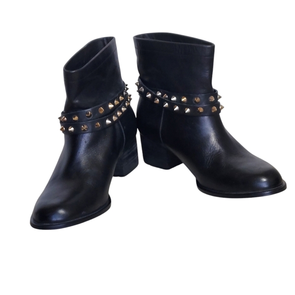 Matisse Biker Black Buttery Soft Leather Spike Studded and Buckle Ankle Boots - Picture 13 of 15